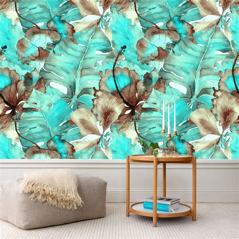 Furthermore, the rug on the floor delivers a fluffy touch to the room. Leaf Abstract Mural Turquoise and Brown Template for Cafe ...