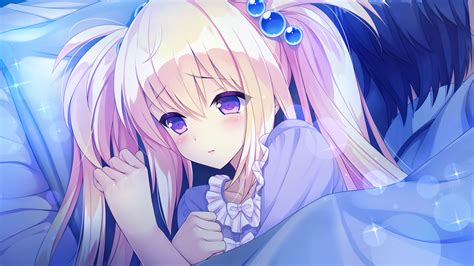 Bed Blonde Hair Blush Bow Game Cg Hearts Company Koi Saku Miyako Ni