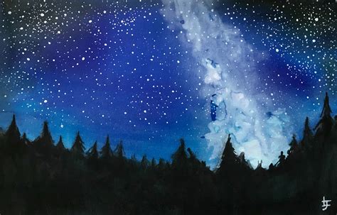 Night Sky Original Watercolour Painting Starry Sky