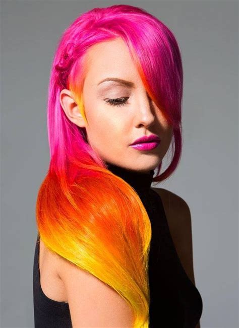Pink Orange And Yellow Red Ombre Hair Hair Color Purple Yellow Hair