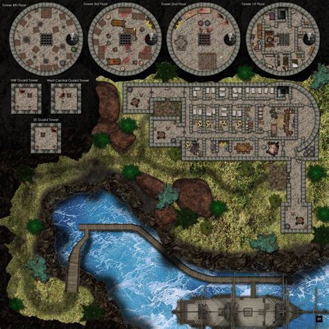 Prison Tower Map With Escape Route To The Docks 50x50 Units 3500x3500