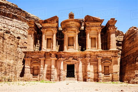 El Deir Building Carved Into Cliff Face Petra Jordan Stock Photo
