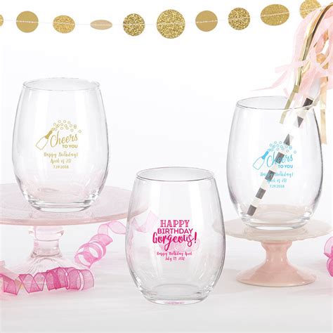 Personalized 9 Oz Stemless Wine Glass Birthday For Her Kate Aspen