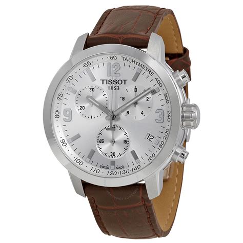 Tissot Prc 200 Chronograph Silver Dial Brown Leather Mens Watch