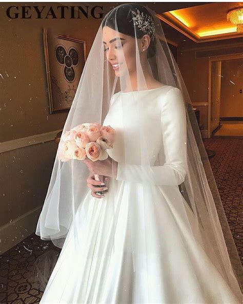 Chiffon wedding white dress demetrios size 12. Simple White Satin Wedding Dresses Long Sleeves 2019 ...