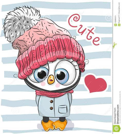 Cute Cartoon Penguin Girl In A Hat Stock Vector Illustration Of Drawing Beautiful 105863074