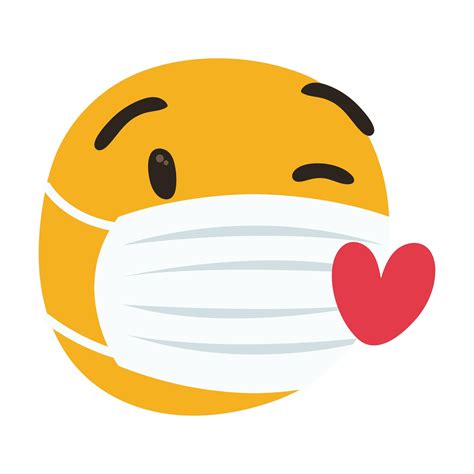 Emoji Wearing Medical Mask With Hearts Hand Draw Style 1878648 Vector