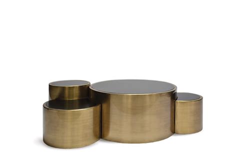 Cylinder Shape Brass Coffee Table Scala Luxury Brasscoffeetable