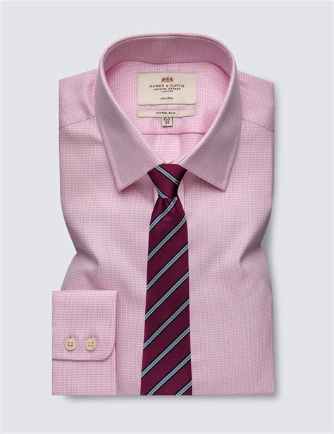 Non Iron Men S Fitted Slim Shirt With Single Cuff In Pink White