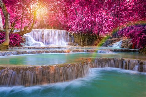 Waterfalls Wallpaper Landscape Photography Of Waterfalls Waterfall Trees Fall Laos