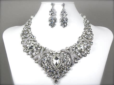 Bridal Jewelry Set Crystal Statement Necklace Swarovski Pearl