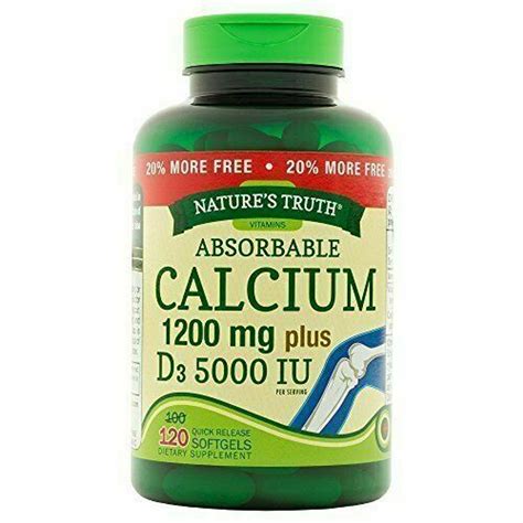 Absorbable Calcium 1200 Mg With Vitamin D3 5000 Iu 120 Softgels