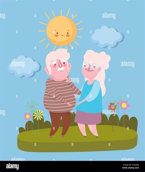 Happy Grandparents Day Grandpa And Grandma Standing Together Landscape