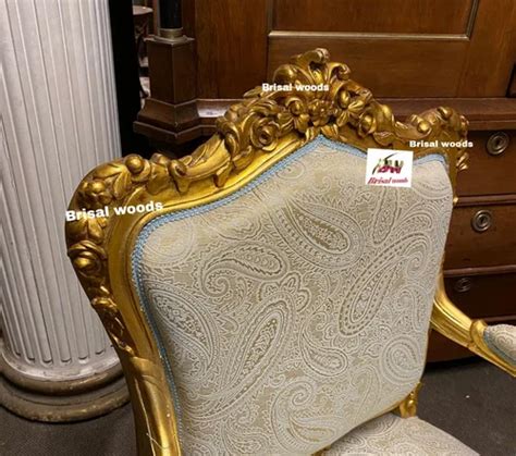 Wooden Bedroom Chair In Classy Style Golden Finish With Armrest At Rs