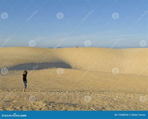 Woman Having A Walk In The Dunes Stock Photo Image Of Canary Dunes