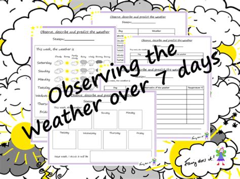 Weather Observation Recording Sheets Record Over 7 Days Teaching