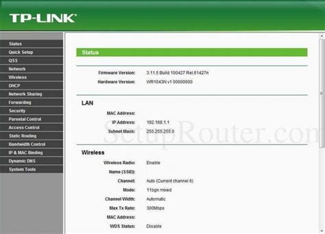 Ac1200 wireless dual band gigabit router. TP-Link TL-WR1043ND Screenshot Status