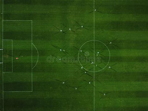 Aerial View Of A Football Match Soccer Football Field And Footballers