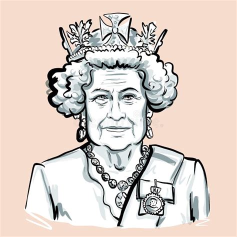 Queen Of Uk Elizabeth Ii Sketch Portrait Drawing Illustration