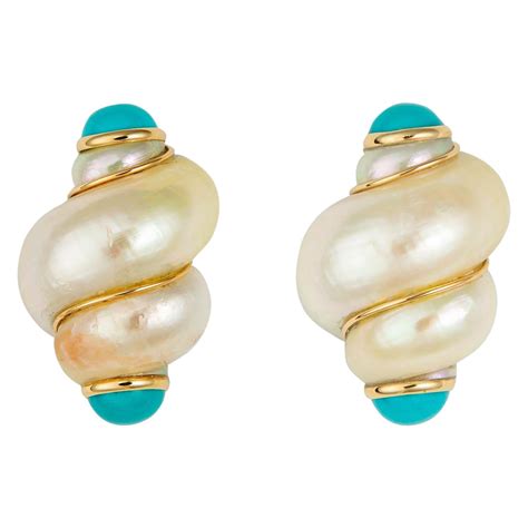 Mazza Bros Turbo Shell And Turquoise Earrings At 1stdibs Mazza Earrings