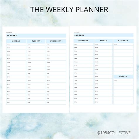 Weekly Planner Blue Printable Pdf Etsy