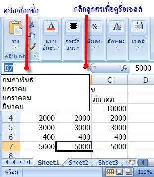 การตั้งชื่อและใช้สูตรคำนวณ Excel - โปรแกรมExcel