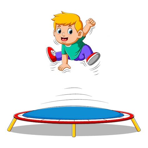 Premium Vector Cute Little Boy Jumping On Trampoline