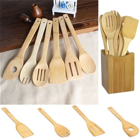 6 Pieces New Bamboo Spoon Spatula Kitchen Utensil Wooden Cooking Tool