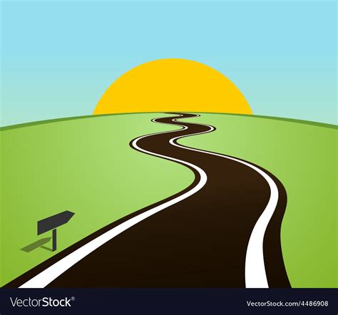 Winding Road In Field Over Horizon Sun Royalty Free Vector