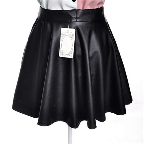 Women Lady Girl Leather Sexy Short Mini Pleated Pu Skirt Black Elegant Elastic Waist Puff Bust