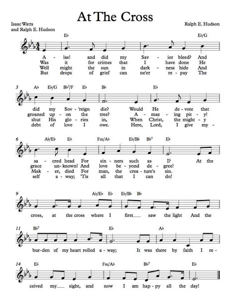 Free Lead Sheet At The Cross Gospel Song Lyrics Hymn Music