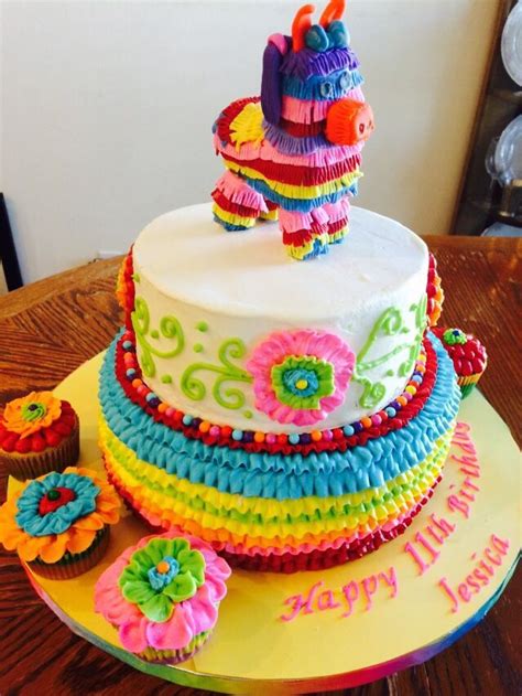 Fiesta Mexican Cake Made With Buttercream Frosting Donkey Piñata Made