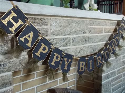 Happy Birthday Banner Name And Year Optional Black And Gold Etsy