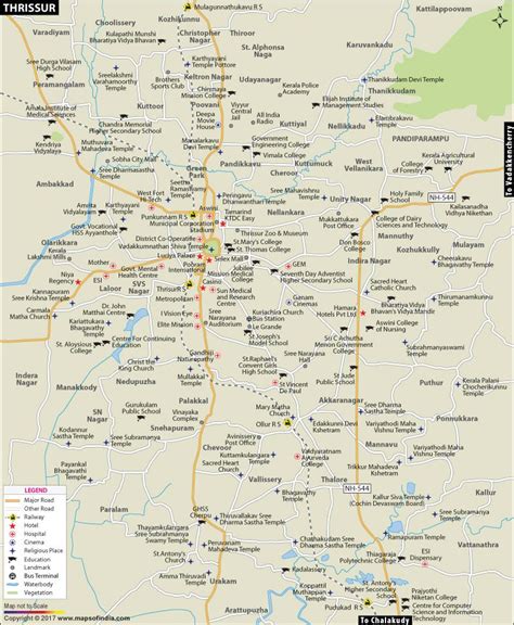 City Map Of Thrissur Hospitals Colleges City Map Kerala Roads