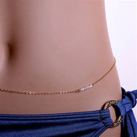 Wholesale Fashion Women Necklace Imitation Pearl Belly Body Chain Bikini Waist Chains Joias