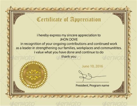15 Certificate Of Appreciation Template Psd Ai Pdf And Eps Format