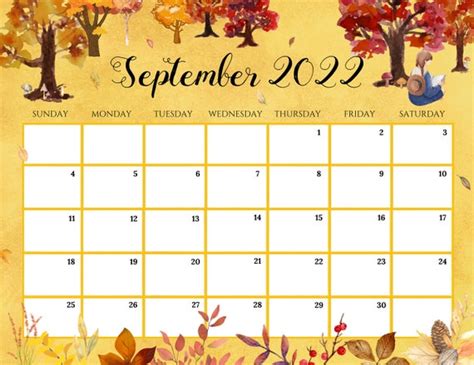 Editable September 2022 Calendar Beautiful Fall With Red Etsy