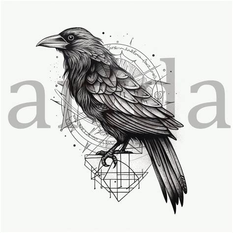 Crow Tattoo Design With Minimalist And Abstract Touches Etsy