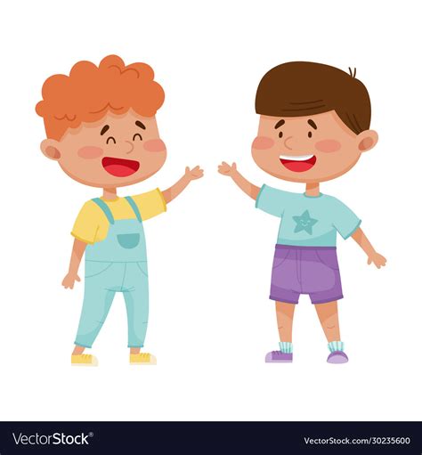 Little Boys Greeting And Cheering Each Other Vector Image