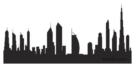 Dubai Skyline Silhouette Black And White Illustration Twinkl