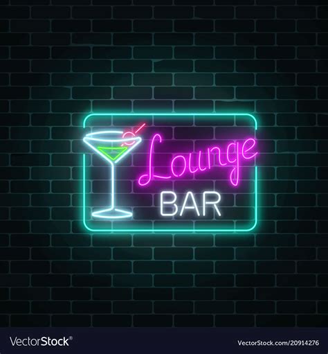 Neon Cocktails Lounge Bar Sign In Rectangle Frame Vector Image