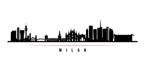 Striscione Orizzontale Skyline Città Di Milano Silhouette In Bianco E