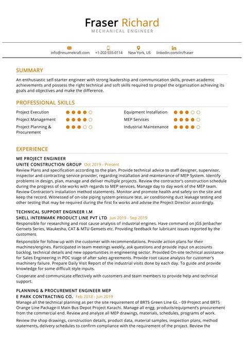 Check out this sample resume for a mechanical engineer below to design and construct the right document for your search, and download the sample resume for a mechanical engineer in word. Mechanical Engineer Resume Example - ResumeKraft