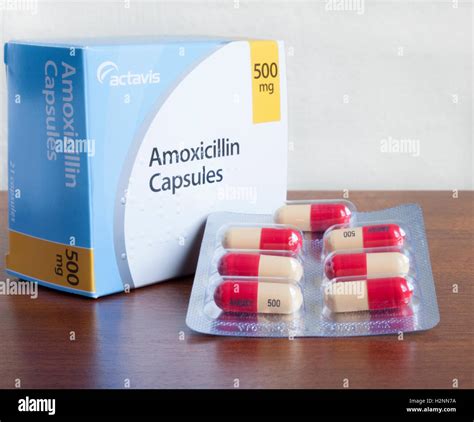 Box Of Amoxicillin Penicillin Antibiotic Capsules Produced By Stock