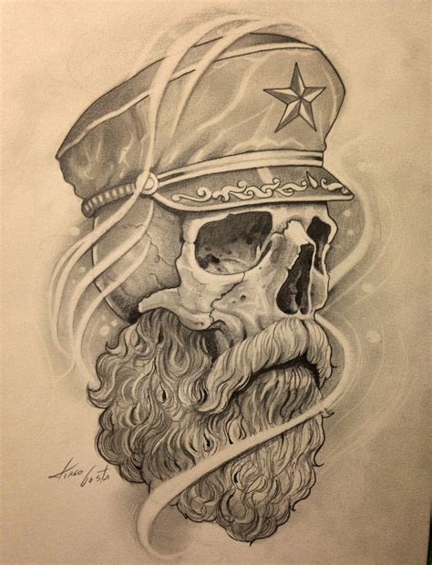 Skull Mariner Capitain Beard Bearded Skull Tattoo Skull Art Drawing