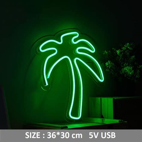 Led Coconut Palm Tree Neon Sign With Acrylic Plate Neon Decor Etsy