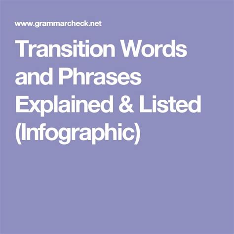 Transition Words And Phrases Explained And Listed Infographic