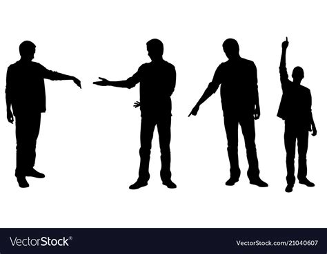 Set Of People Silhouettes Pointing With Fingers Vector Image