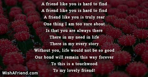 They say love hides behind every corner. A friend like you is hard to find, True Friends Poem