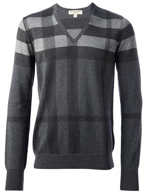 Burberry Check Sweater In Grey Gray For Men Lyst